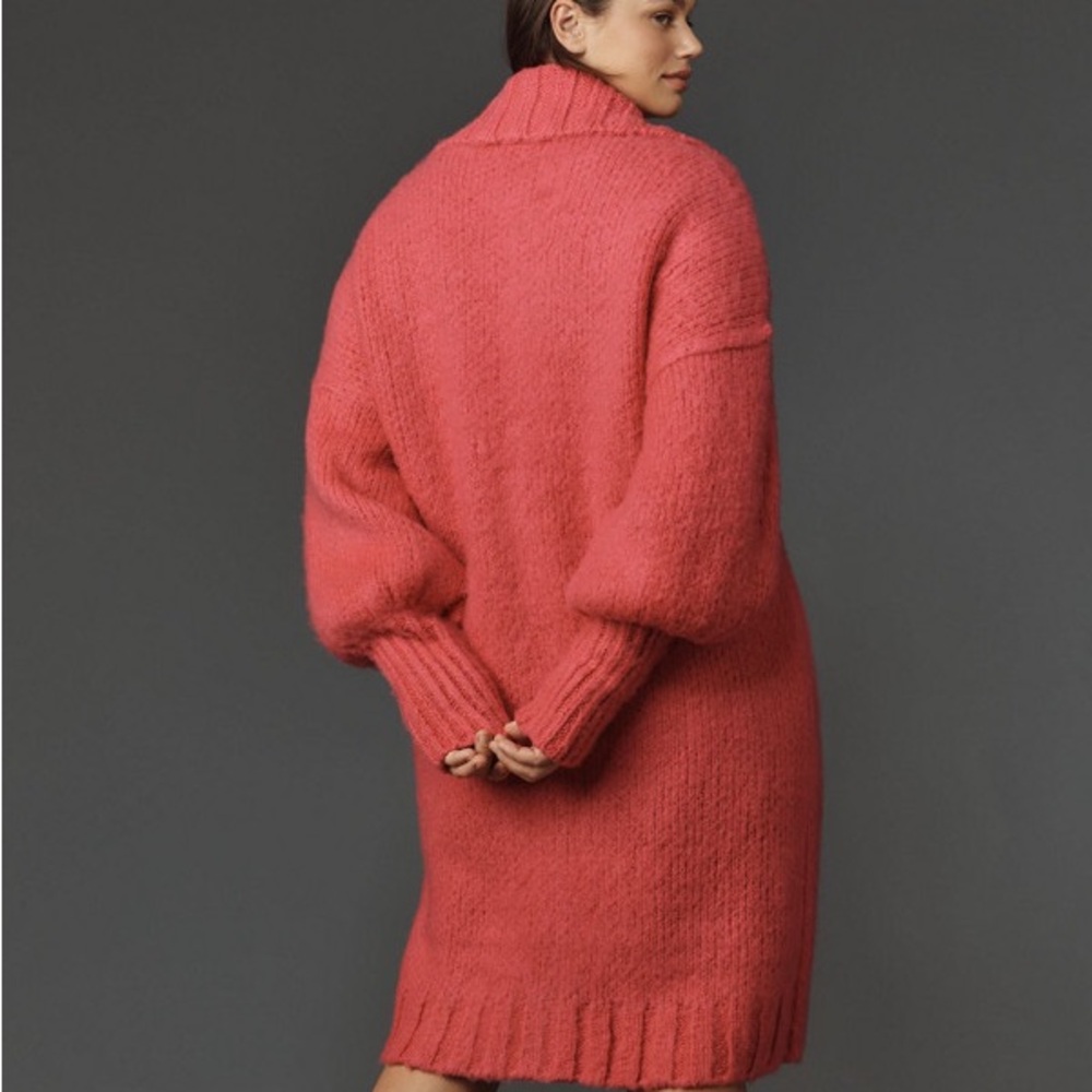 Anthropologie Brushed Cardigan Knit Sweater Coat Large Neon Pink - Picture 3 of 9